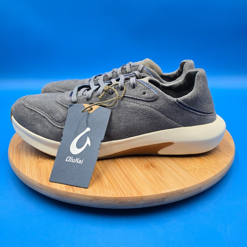 OluKai Koheo Men's Charcoal Suede Leather Lace Up Sneakers Shoes US 9.5 EUR 42.5